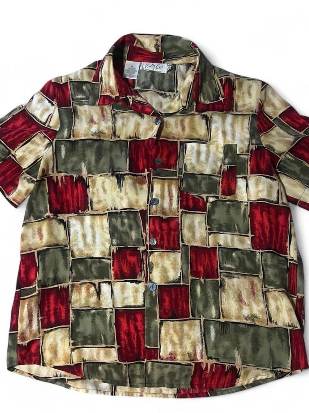Vintage-Inspired Multicolor Patchwork Short Sleeve Shirt
